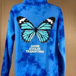 ❤️ New Blue Tie Dye Valentine Affirmation Butterfly Zip Hoodie